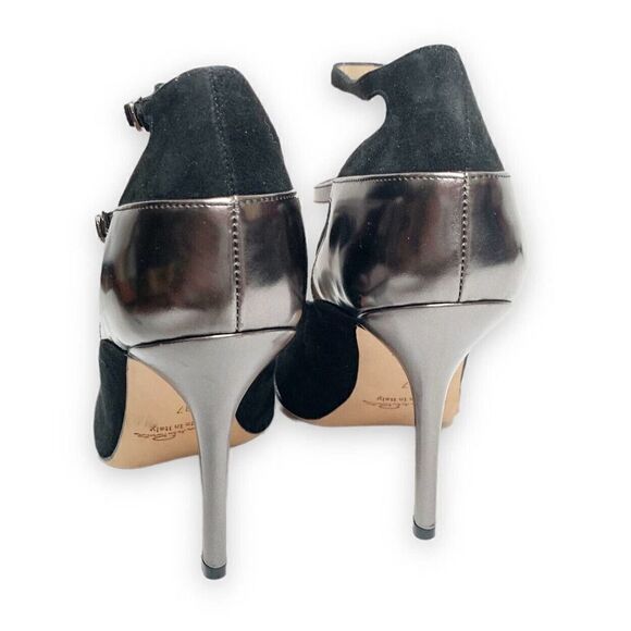 Oscar de la Renta Black Suede Metallic Leather Strap Pumps Women’s Size 37 / 6.5 - Picture 6 of 9